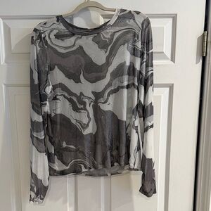 RACHEL Rachel Roy Sheer Black and White Swirl Long Sleeve Top